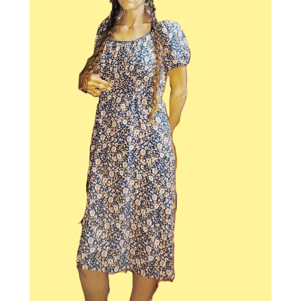 AS U WISH ~ Teal Floral Boho Open Back Midi Dress ~ Medium